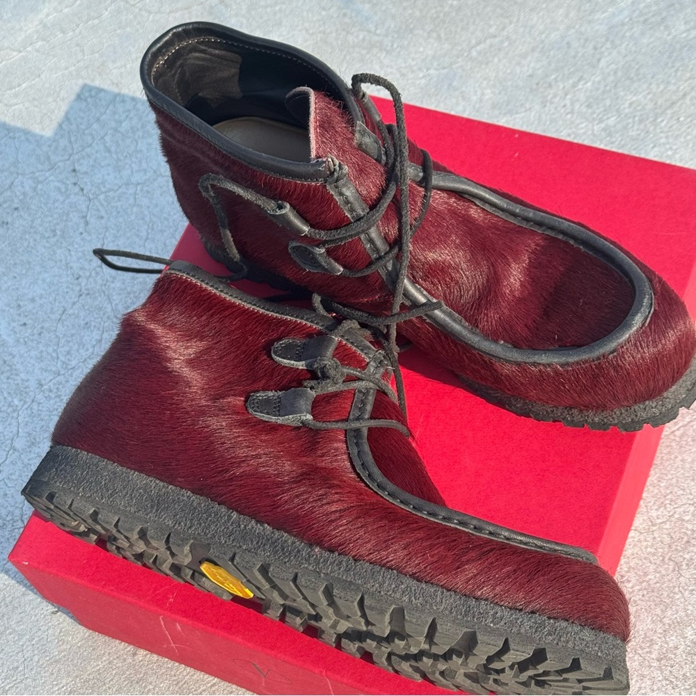 Punto Pigro COLLEGE 51 Burgundy Fur Lace-Up Boots – Size 39EU